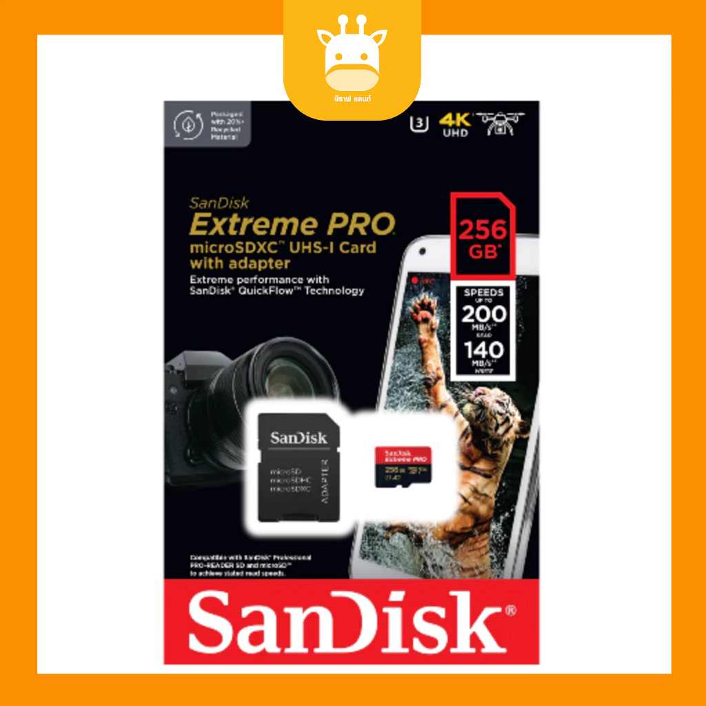 ของแท้ ประกันศูนย์ Micro SD Card 256GB SANDISK Extreme Pro SDSQXCD-256G-GN6MA (200MB/s.)