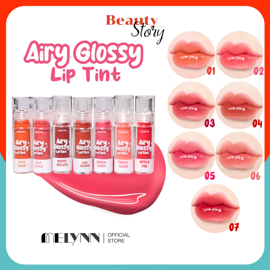 ลิป มีลีน MELYNN - Airy Glossy Lip Tint ลิปทิ้นท์ แอร์รี่ ลิปกลอสลูกกวาด 3ml. เม็ดสีแน่น กลิ่นหอม  บำรุงริมฝีปาก