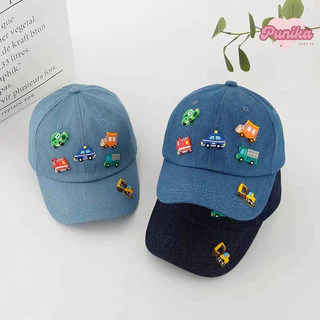 [พร้อมส่ง] หมวกแก๊ปเด็ก หมวกเด็ก 1-5 ขวบ ผ้ายีนส์วินเทจ ลายรถยนต์น่ารัก รอบหัว 50-52 cm. ปรับขนาดได้ หมวกเบสบอลเด็ก