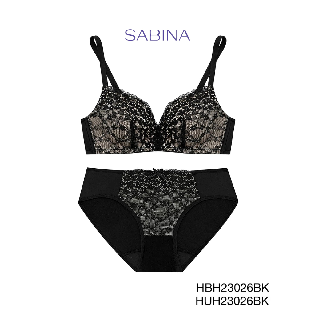 Sabina เซตชุดชั้นใน Habpy Soft Doomm Level 3 เสื้อชั้นใน ไร้โครง รหัส HBH23026BK+HUH23026BK - สีดำ