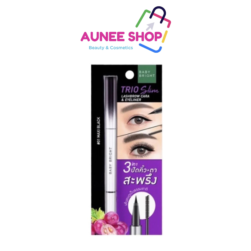 ส่งฟรี/มีไลฟ์ Aunee shop เบบี้ไบร์ท 3in1 ทรีโอสลิม อายไลเนอร์ มาสคาร่าคิ้ว / ตา 0.5ml+2g Baby Bright Trio Slim Lashbr