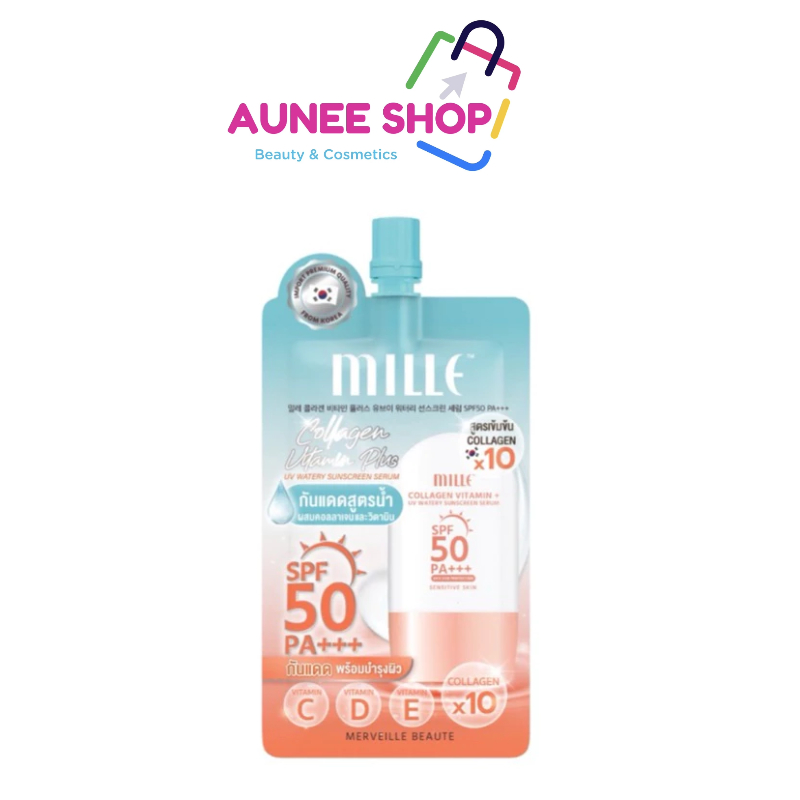 ส่งฟรี/มีไลฟ์   (1 ซอง) Mille กันแดดสูตรน้ำผสมคอลลาเจน Collagen Watery Sunscreen SPF50 PA +++ 6 g.