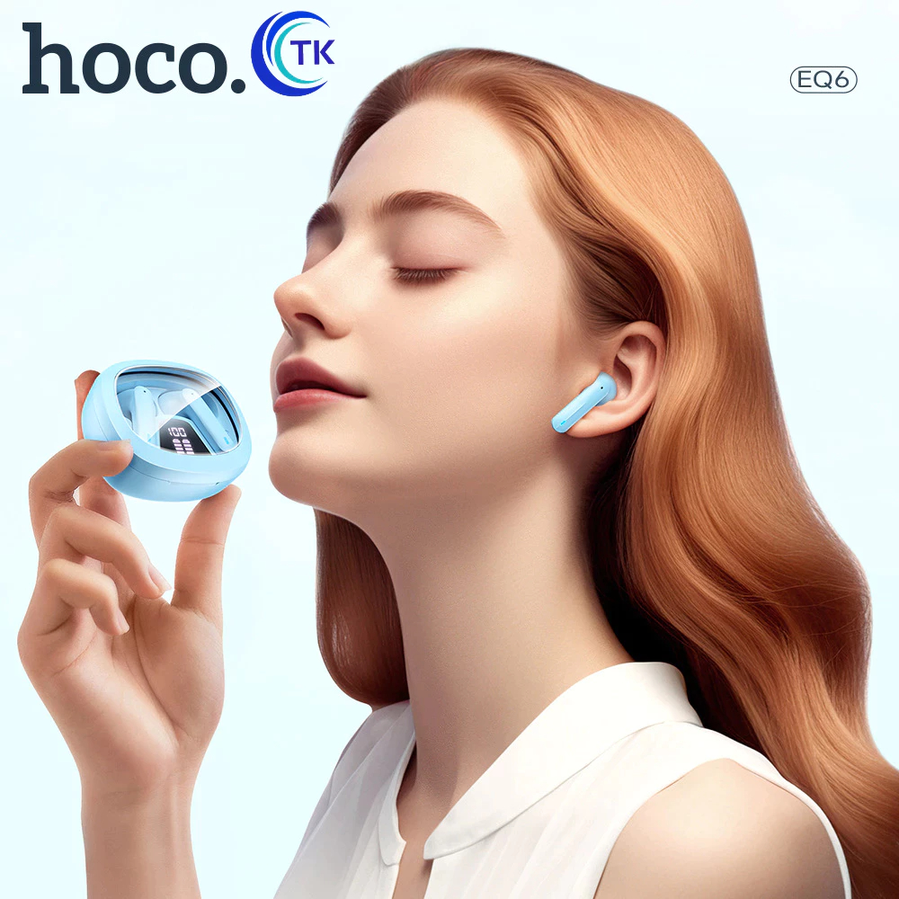 Hoco EQ6 TWS ชุดหูฟังบลูทูธไร้สาย BT5.3 พร้อมไมโครโฟน ควบคุมแบบสัมผัส จอแสดงผล HD สเตอริโอ LED สําหรับสมาร์ทโฟนทุกรุ่น