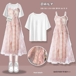 แฟนตาซี:🎀ชุดเซท2ชิ้น เสื้อครอปท็อป+เดรสยาวสายเดี่ยว สีหวาน น่ารักมากก แฟชั่นสไตล์เกาหลี ผ้านิ่มมาก ใส่สวยดูแพงทันที