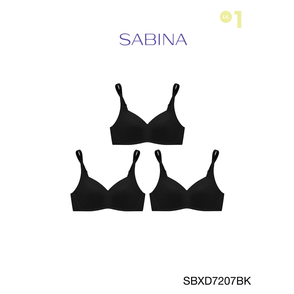 Sabina เสื้อชั้นใน (Set 3 ชิ้น ) Invisible Wire (ไม่มีโครง) รุ่น Perfect Bra รหัส SBXD7207BK สีดำ