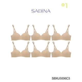 Sabina เสื้อชั้นใน (Set 6 ชิ้น) Invisible Wire (ไม่มีโครง) รุ่น Pretty Perfect รหัส SBXU5006C3 สีเนื้อเข้ม