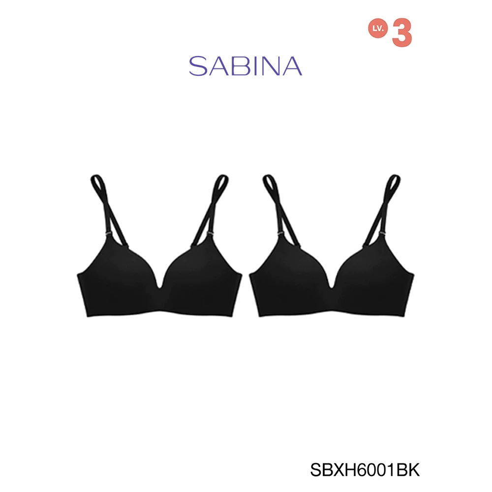 Sabina ซาบีน่า เสื้อชั้นใน INVISIBLE WIRE (Set 2 ชิ้น) (ไม่มีโครง) SEAMLESS FIT รุ่น Soft Doomm รหัส SBXH6001BK สีดำ