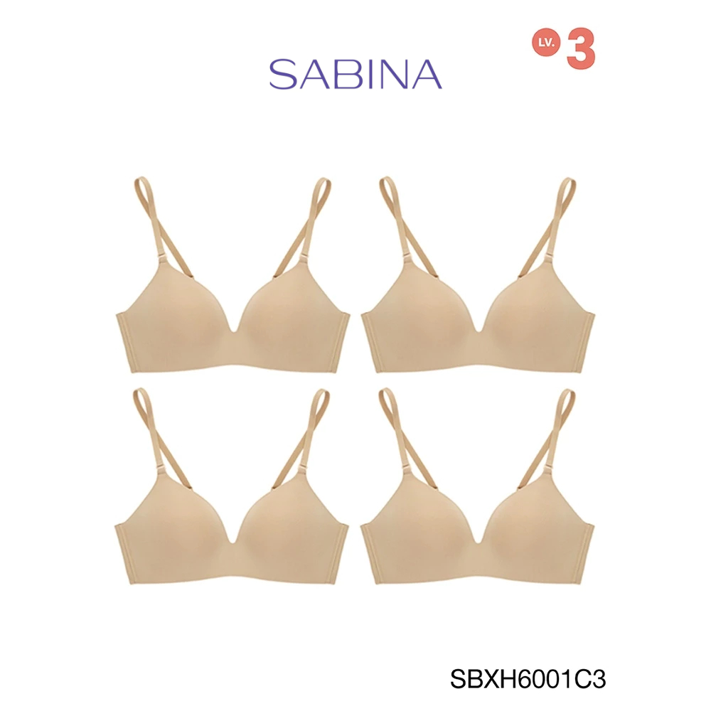 Sabina เสื้อชั้นใน (Set 4 ชิ้น) Invisible Wire (ไม่มีโครง) รุ่น Soft Doomm รหัส SBXH6001C3 สีเนื้อเข้ม