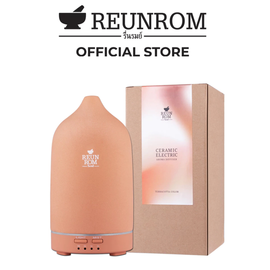 [แถมน้ำมันหอมระเหย 15ml คละกลิ่น] Reunrom เครื่องพ่นไอน้ำอโรม่าเซรามิก สีเทอราคอตต้