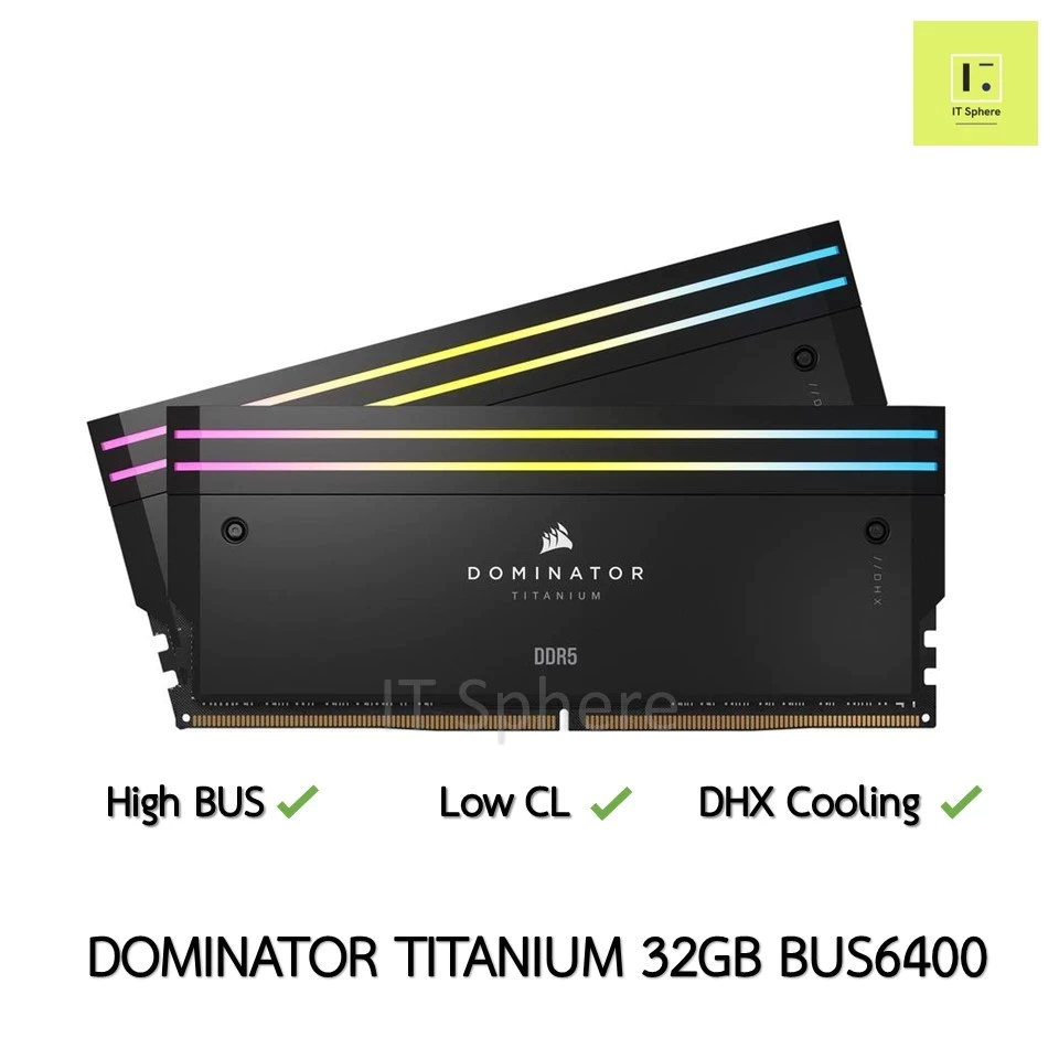 Ram Corsair Dominator Titanium 32GB Bus 6400 DDR5 สีดำ BLACK แรม RGB 32GB (2x16GB) DDR5 6400MHz C32 : CMP32GX5M2B6400C32