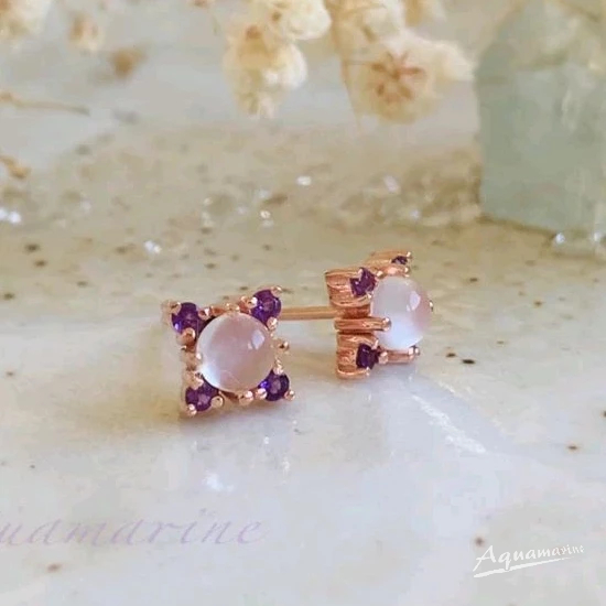 ต่างหูมูนสโตน( Cat’s eye Moonstone )และอเมทิสต์