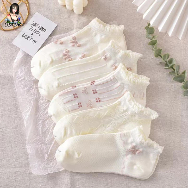 ถุงเท้าสไตล์ญี่ปุ่นน่ารัก ถุงเท้าลูกไม้ บางและระบายอากาศได้ดี 🚚 พร้อมส่ง S47