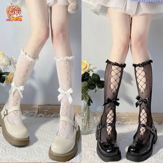 Anna Shop ถุงน่อง ตาข่าย ประดับโบว์ แต่งลูกไม้ สไตล์ญี่ปุ่น แฟชั่นโลลิต้า S49