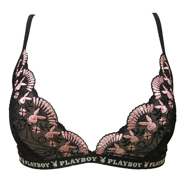 Playboy Intimates Bralette ไร้โครง PPB750-1 ผ้าซีทรู - บราตะขอหลัง ยางทอลาย Playboy