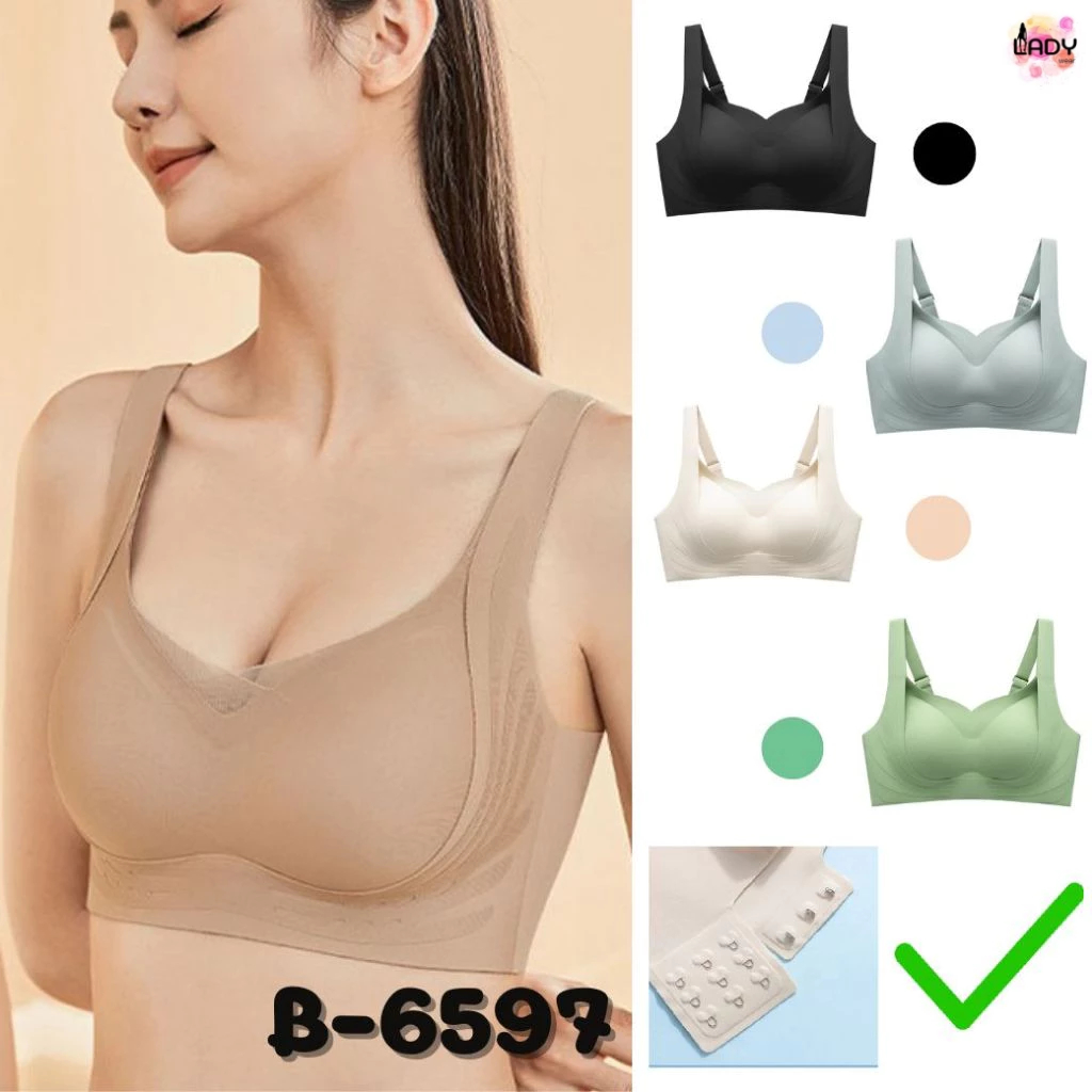 จัดส่งฟรี B-6597 เสื้อในผู้หญิง บราไร้ขอบไร้โครง ตะขอหลัง ส่งไวจากไทย