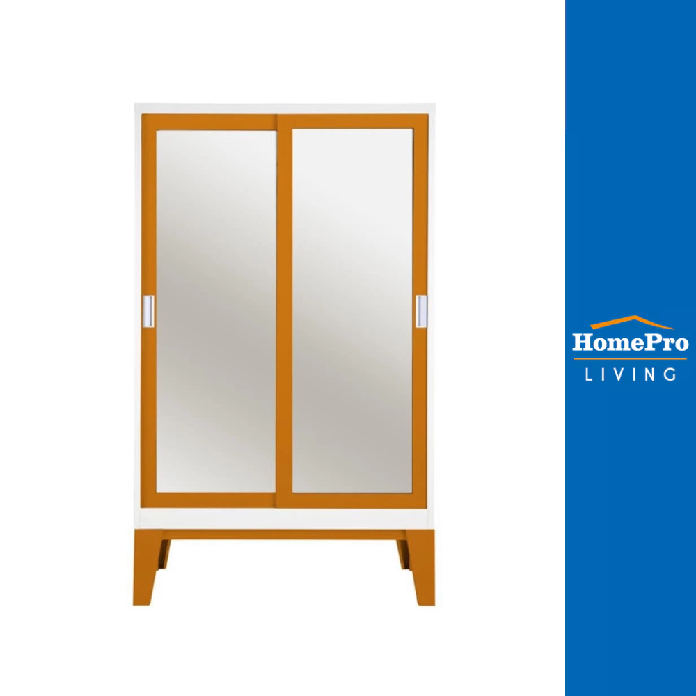 [จัดส่งพร้อมประกอบ] HomePro ตู้เสื้อผ้าบานเลื่อนกระจก WD-05 สีส้ม แบรนด์ KIOSK