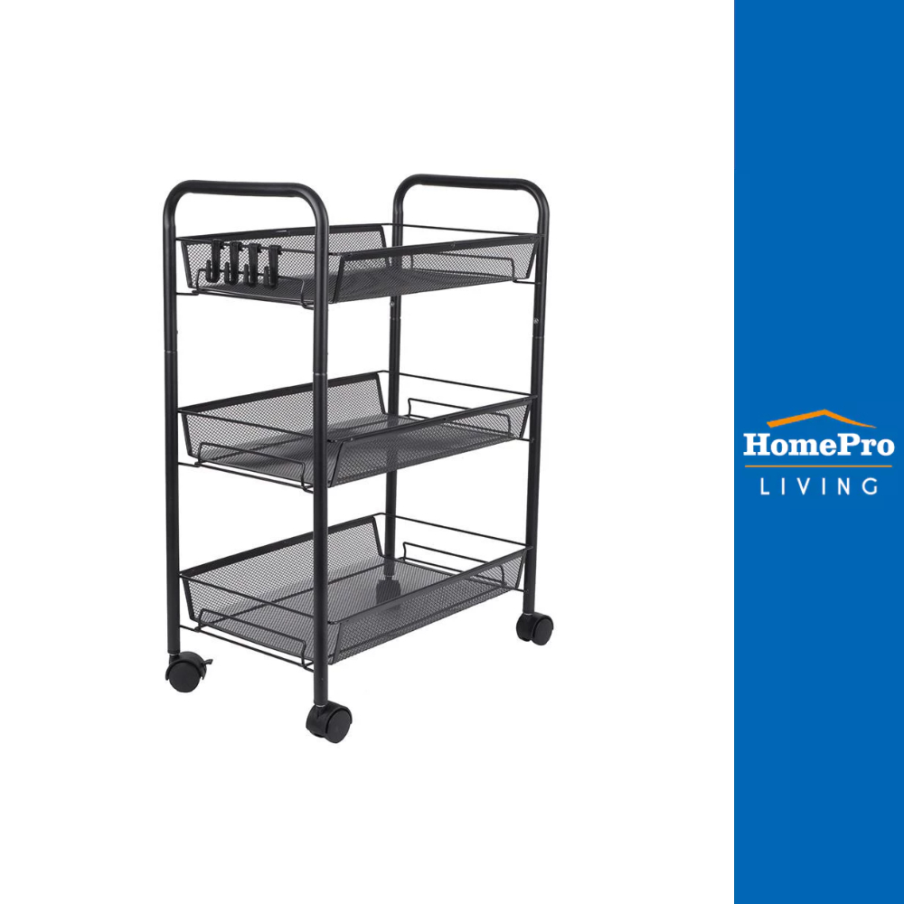 HomePro ชั้นวาง 3 ชั้น พร้อมขอแขวน มีล้อ IVY 45x26x63 ซม. สีดำ แบรนด์ STACKO