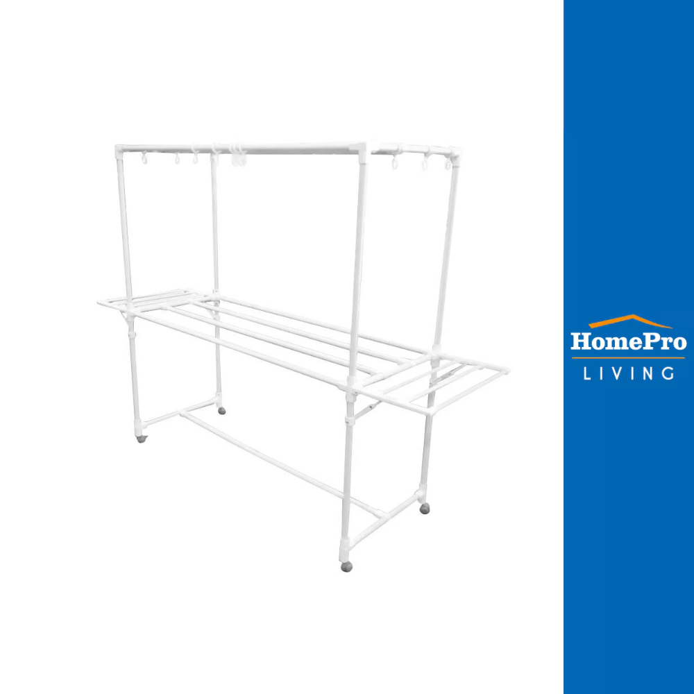 HomePro ราวตากผ้าเหล็กมีล้อ 8 เส้น มีปีก ขนาด 1.5 ม. สีขาว แบรนด์ PLIM