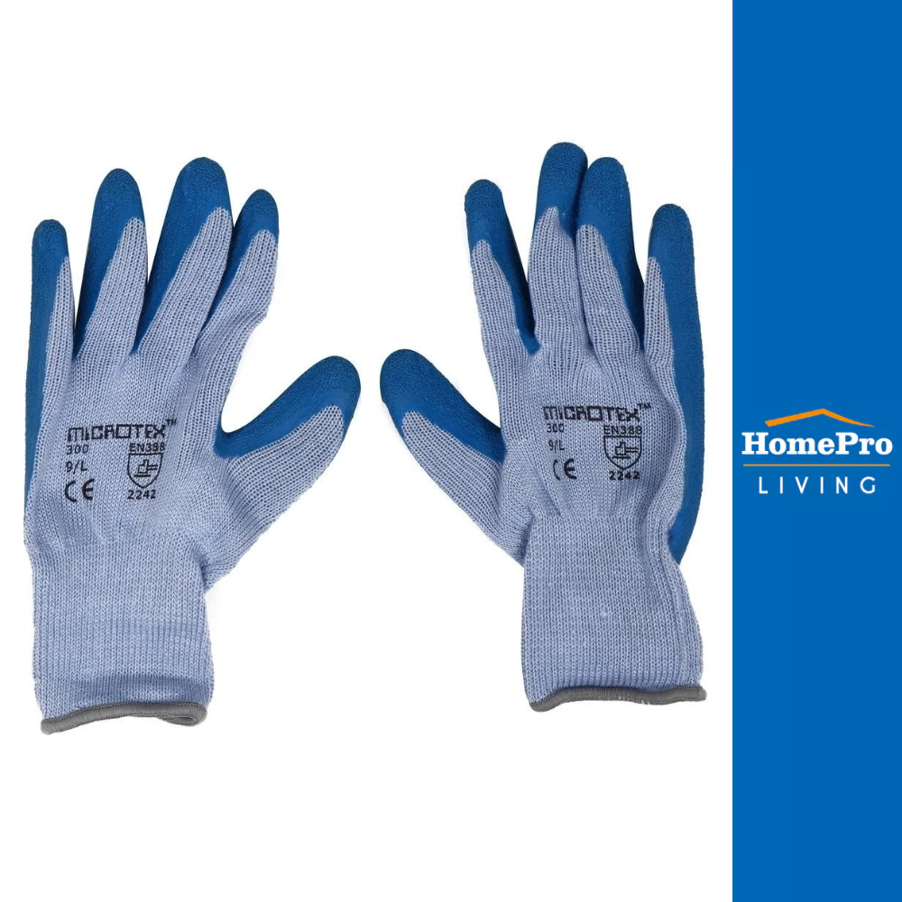 MICROTEX ถุงมือถักกันลื่นเคลือบยางธรรมชาติ สีฟ้า จัดส่งโดย HomePro