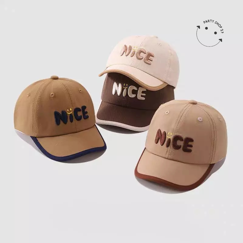 หมวกเด็ก 10เดือน - 3ปี รอบหัว:48-50 cm. หมวกแก๊ป (Cap) สีทูโทน ปักอักษร NICE หมวกแฟชั่นเด็ก ปรับขนาดได้ มี 4 สี พร้อมส่ง