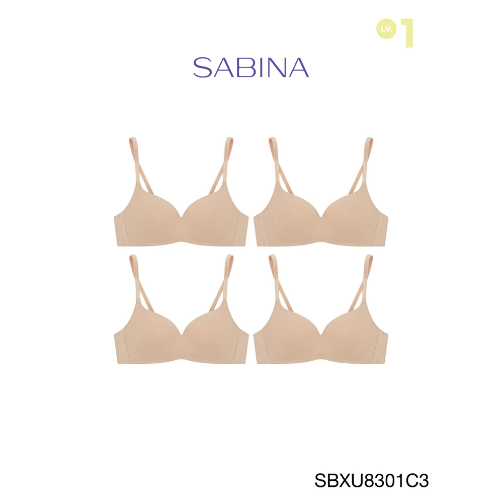 Sabina เสื้อชั้นใน Invisible Wire (Set 4 ชิ้น) รุ่น Pretty Perfect รหัส SBXU8301C3 สีเนื้อเข้ม ไร้โครง