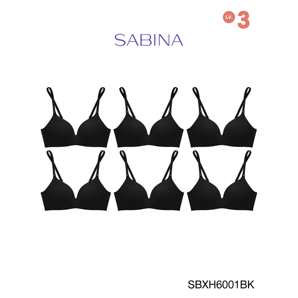 Sabina เสื้อชั้นใน (Set 6 ชิ้น) Invisible Wire (ไม่มีโครง) รุ่น Soft Doomm รหัส SBXH6001BK สีดำ