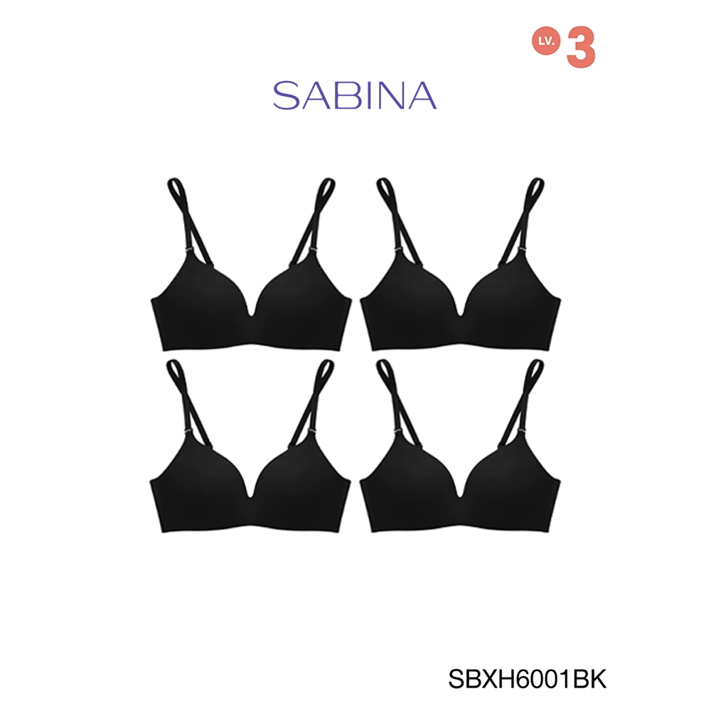 Sabina ซาบีน่า เสื้อชั้นใน (Set 4 ชิ้น) INVISIBLE WIRE (ไร้โครง) SEAMLESS FIT รุ่น Soft Doomm รหัส SBXH6001BK สีดำ