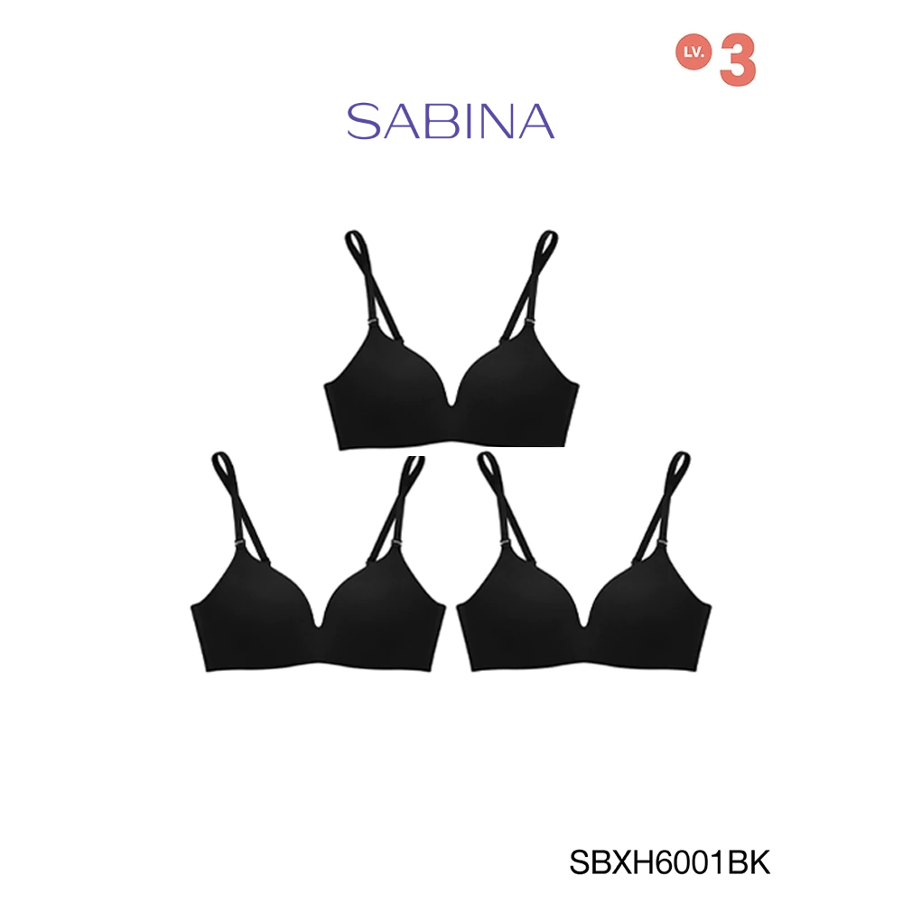 Sabina ซาบีน่า เสื้อชั้นใน INVISIBLE WIRE (Set 3 ชิ้น) (ไม่มีโครง) SEAMLESS FIT รุ่น Soft Doomm รหัส SBXH6001BK สีดำ