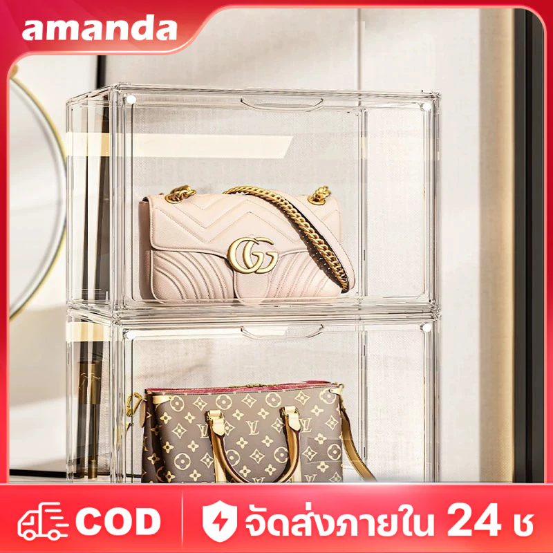 กล่องโชว์กระเป๋า กล่องเก็บของ รุ่น JF กล่องใสเก็บของ วัสดุอะคริลิคโปร่งใสสูง กล่องเก็บของที่เก็บกระเป๋า มี4ขนา