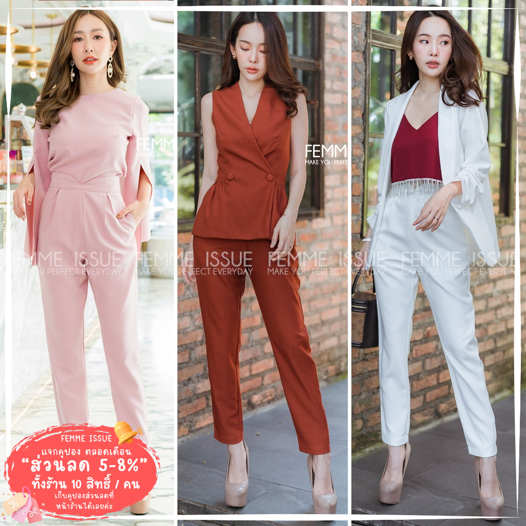 ⭐️FEMME ISSUE⭐️PANT กางเกงขาเดฟ9ส่วนแต่งขอบปกบัว ผ้าพื้น ‼️ งานป้าย Femmeissue