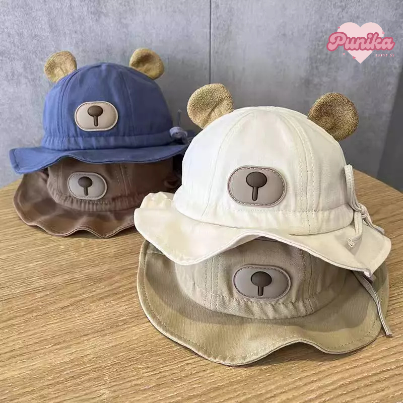 [พร้อมส่ง] หมวกเด็ก 4เดือน-2ปี รอบหัว:46-48 cm. หมวกปีกรอบหมีน้อย 🐻 ผูกโบว์ด้านข้าง หมวกแฟชั่นเด็ก มีสายคล้องใต้คาง