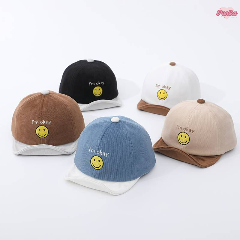 [พร้อมส่ง] หมวกเด็ก 5เดือน-3ปี รอบหัว:49-51 cm. หมวกแก๊ป (Cap) ปักอิโมจิหน้ายิ้ม ( I'm okay) หมวกแฟชั่นเด็ก