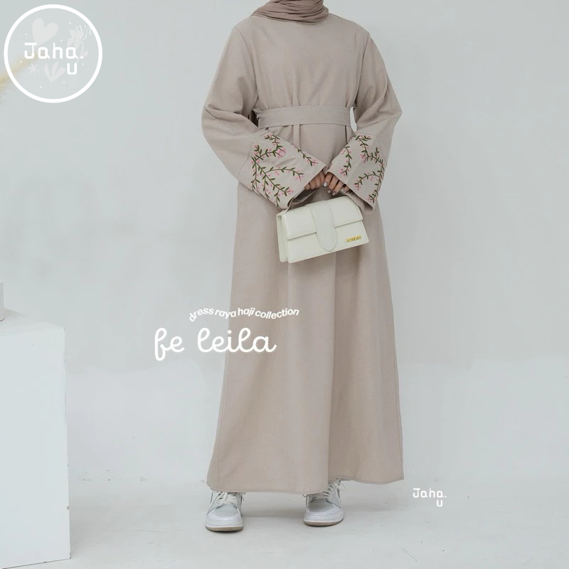 Fe Leila 🔖 ABAYA DUBAI FLOWERS EMBROIDERY ชุดอาบาย่าปักดอกแขน มีเชือกผูกเอว