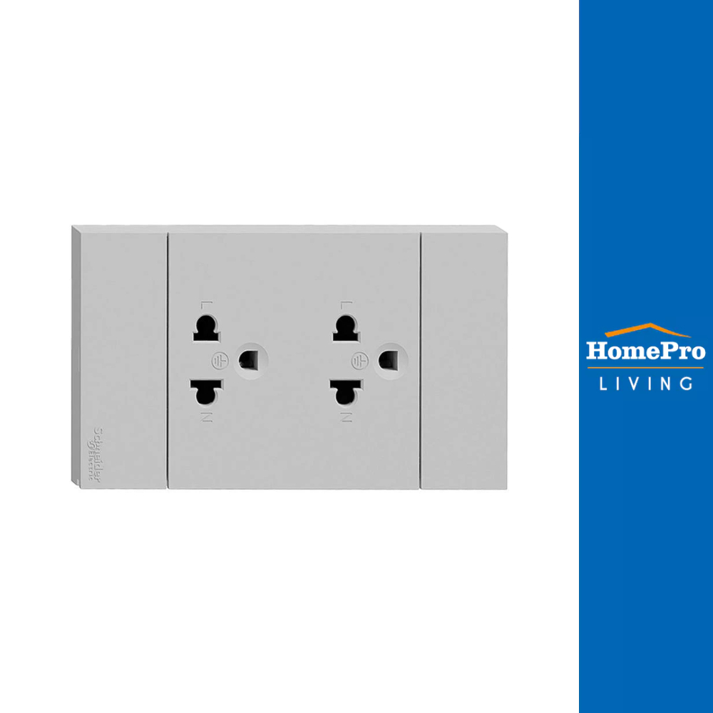 SCHNEIDER ชุดเต้ารับคู่ 3 ขา 2 ช่อง  A70426UST_GY สีเทา