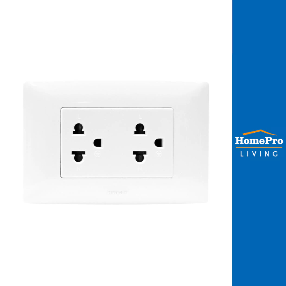 HACO ชุดเต้ารับคู่ 3 ขากลมแบน AP-E20 สีขาว จัดส่งโดย HomePro