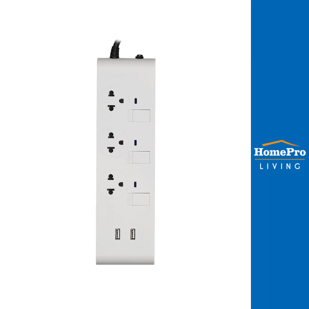 HACO รางปลั๊กไฟ 3 ช่อง 3 สวิตซ์ 2 USB -EJ-3S3EBUSB/3 3 เมตร