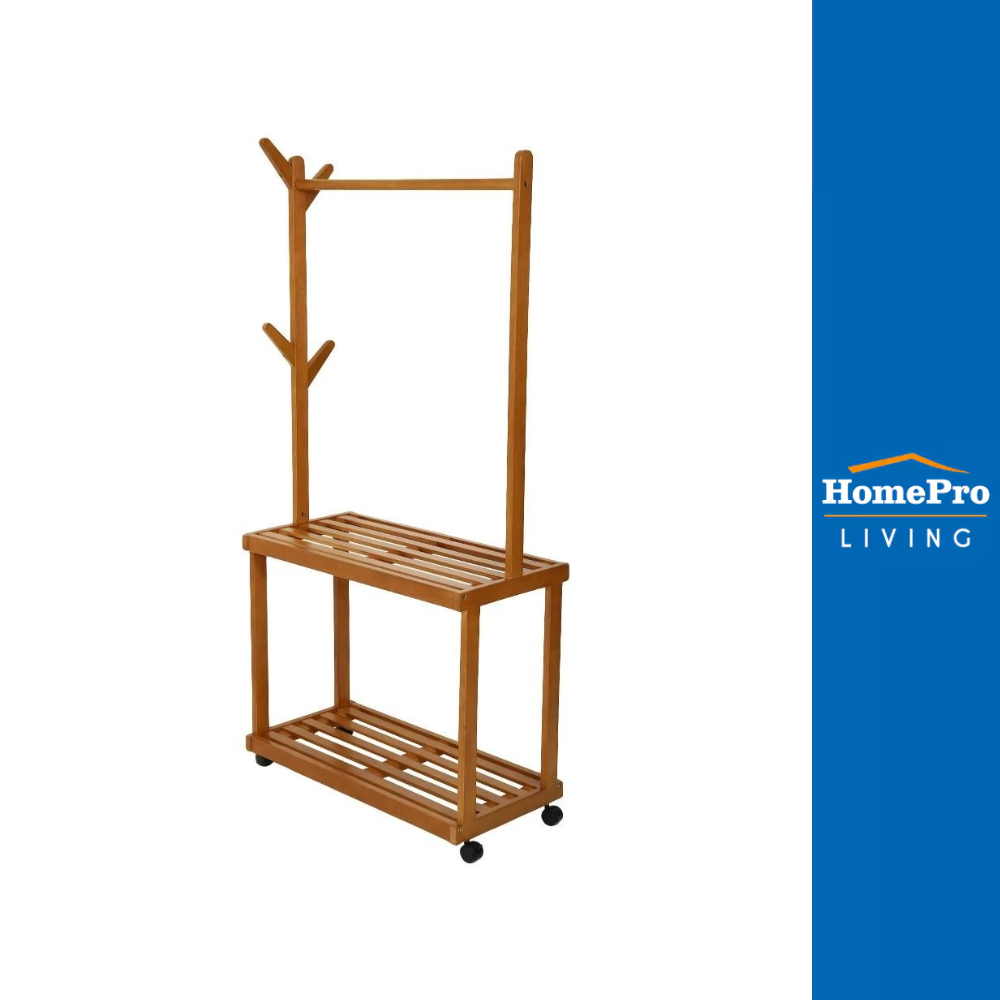 HomePro ราวแขวนผ้าไม้ และชั้นวางของ2ชั้น แบรนด์ PLIM