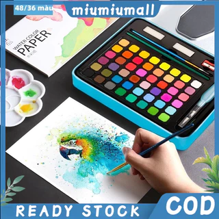 【COD】48 สี บบพกพาสีน้ำสีเม็ดสีแข็งวาดชุดพ Watercolor สีน้ำเซ็ทใหญ่ 48/36 สี ชุดสีน้ำกล่องเหล็กโลหะ พร้อมพู่กัน พู่กันแ