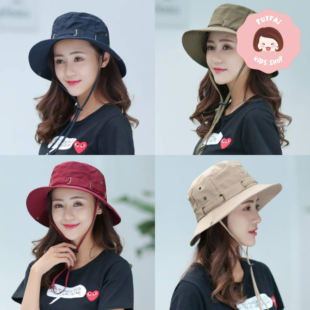 พร้อมส่ง หมวกผู้ใหญ่ รอบหัว:56-60 cm. หมวกแฟชั่น ทรงปีกรอบ บักเก็ตเดินป่าสีพื้น ผ้าร่ม กันแดด สีสันสดใส มีสายคล้องคอ