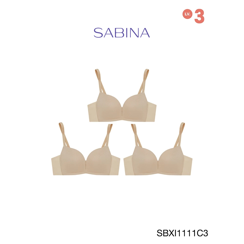 Sabina เสื้อชั้นใน (Set 3 ชิ้น) Invisible Wire (ไม่มีโครง) รุ่น Modern V รหัส SBXI1111C3 สีเนื้อเข้ม