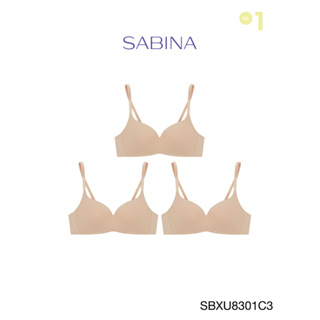 Sabina เสื้อชั้นใน Invisible Wire (Set 3 ชิ้น)  (ไม่มีโครง) รุ่น Pretty Perfect รหัส SBXU8301C3 สีเนื้อเข้ม