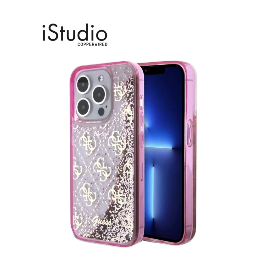 GUESS เคส Liquid Glitter 4G Pattern สำหรับ iPhone 15 Pro / iPhone 15 Pro Max สี Translucent Pink l iStudio By Copperwired