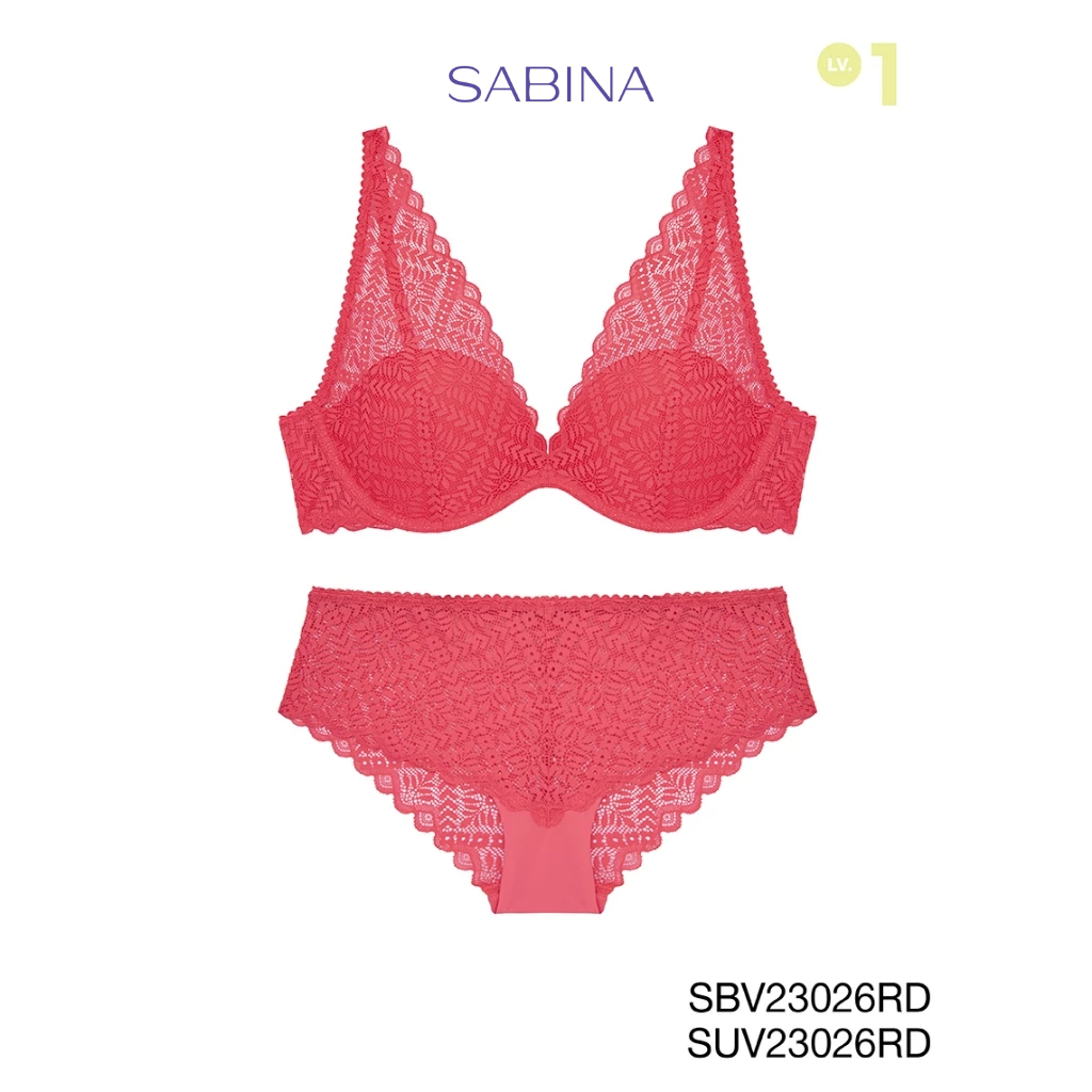 Sabina เซตชุดชั้นใน Mad Moiselle Basic Lace Winter 23 เสื้อชั้นในมีโครง รหัส SBV23026RD+SUV23026RD สีแดง