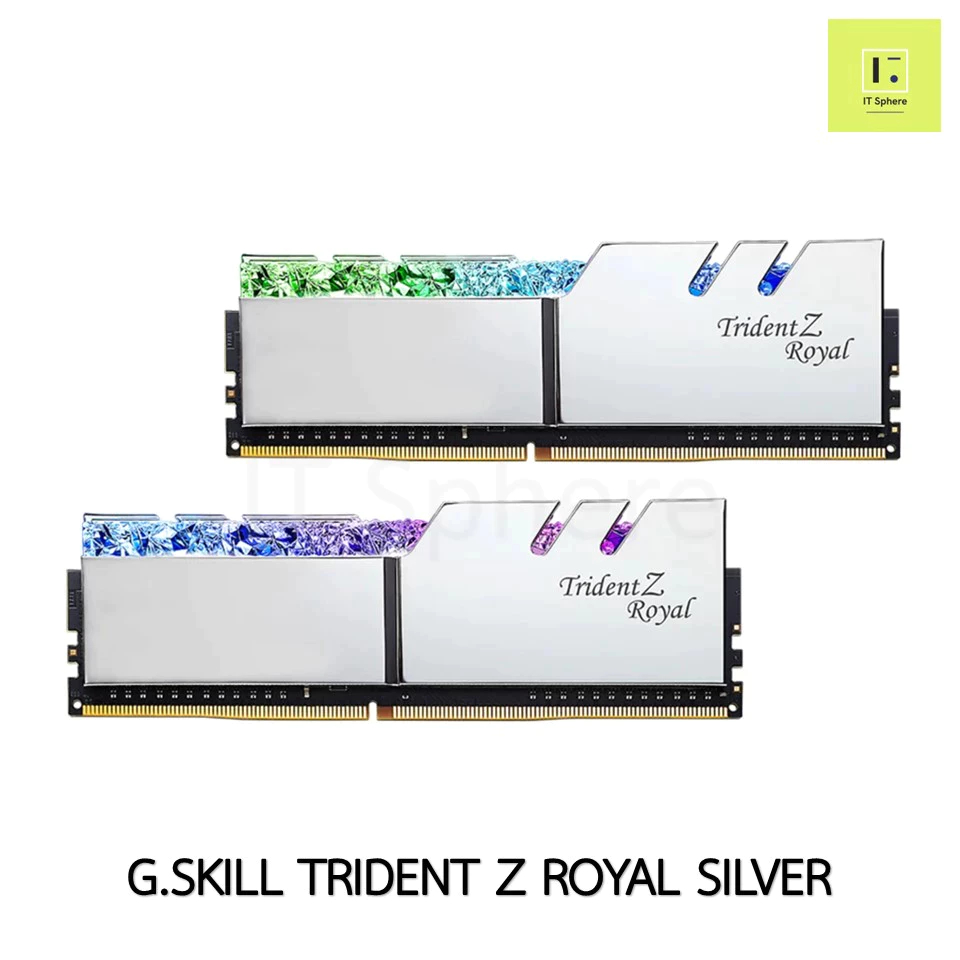 32GB(16x2GB) BUS3600 RAM G.SKILL TRIDENT Z ROYAL SILVER RGB  BUS 3600 แรม PC จีสกิล แรมจีสกิล สีเงิน