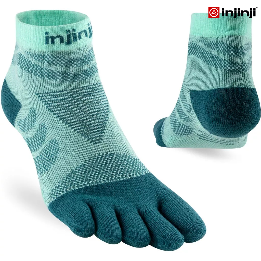 INJINJI ถุงเท้าวิ่งแยกนิ้ว WMN ULTRA RUN MINI CREW รุ่น GLACIER รุ่นวิ่งอัลตร้า หุ้มข้อ (ผู้หญิง) สีเขียว ของแท้