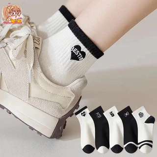 Anna shop ถุงเท้าข้อสั้น ลายเท่ห์ๆ 🧦 ถุงเท้าวัยรุ่นแฟชั่น สไตล์เกาหลี ⚡ มินิมอล มี 5ลาย ชายและหญิงใส่ได้ S46