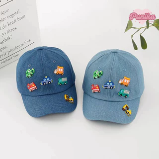 [พร้อมส่ง] หมวกแก๊ปเด็ก หมวกเด็ก 1-5 ขวบ ผ้ายีนส์วินเทจ ลายรถยนต์น่ารัก รอบหัว 50-52 cm. ปรับขนาดได้ หมวกเบสบอลเด็ก