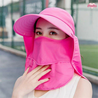 [พร้อมส่ง] หมวกกันแดดคลุมหน้า แถบตาข่ายระบายอากาศ สีพื้น สำหรับผู้ใหญ่ รอบศีรษะ 56-60 ซม. หมวกแฟชั่นผู้หญิง มี 7 สี