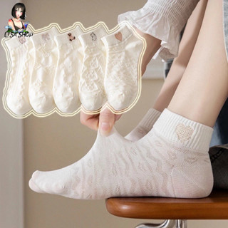 ถุงเท้าวัยรุ่นลายการ์ตูนน่ารัก ถุงเท้าข้อสั้น สีขาว น่ารักสุ…