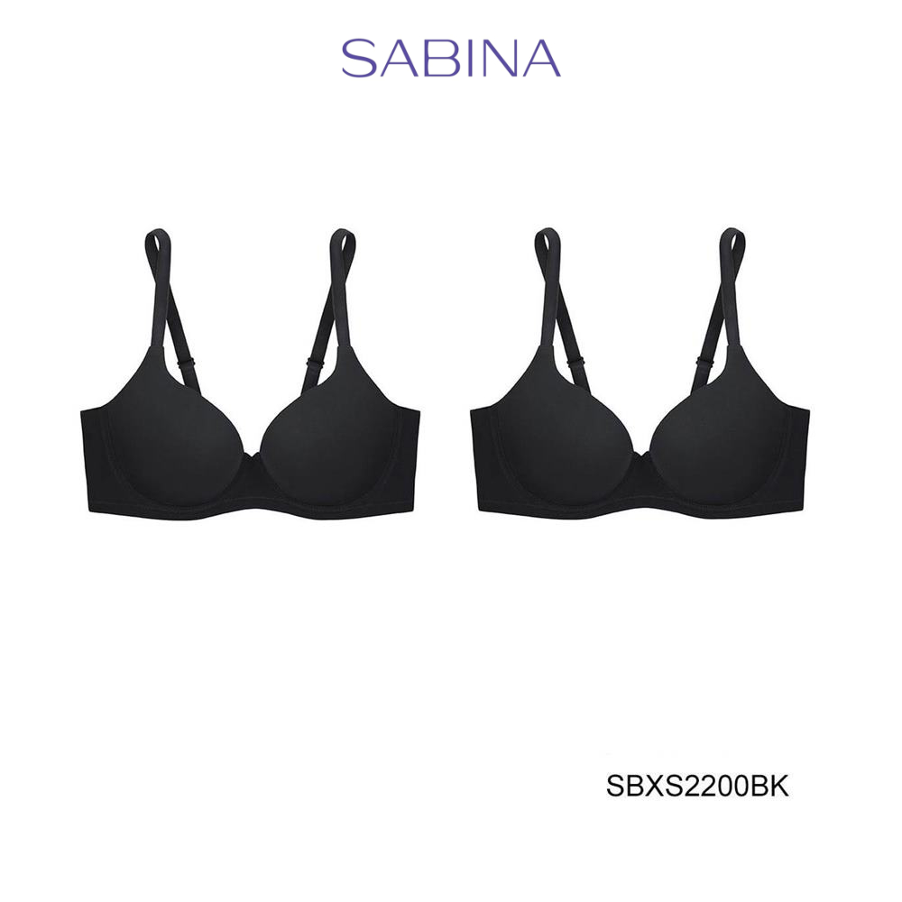Sabina ซาบีน่า เสื้อชั้นใน (Set 2 ชิ้น)(มีโครง) Seamless Fit รุ่น S-Sixnatuer บัวตูม รหัส SBXS2200BK สีดำ